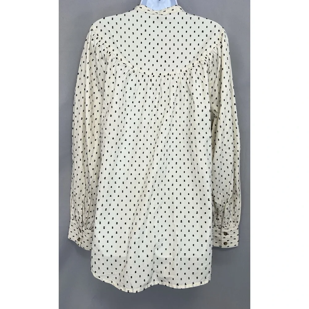 Old Navy Blouse Women's XL Tall Cream Black Swiss Dot Henley Long Sleeve Top